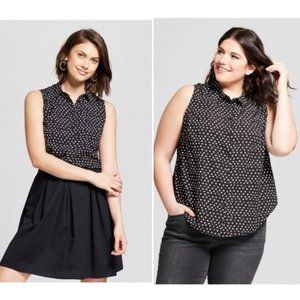 A New Day Polka Dot Sleeveless Shirt Sz L